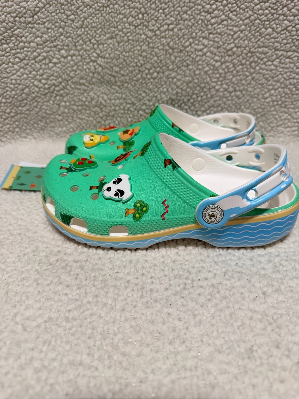 Kids Green Clog Sandals with Blue Accent - Fun Animal Print Size J3